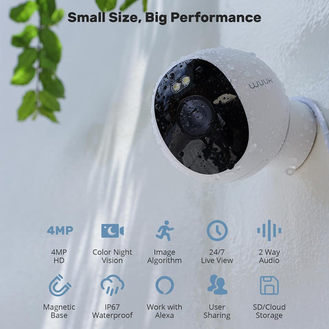 WUUK 4MP Security Camera with Face Recognition, Wired Cameras for Home Security Outside/Indoor, Sentry Mode, Customized Greeting, On-Device Analysis, Spotlight, Color Night Vision, Magnetic Mount