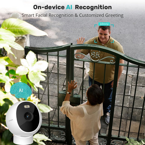 WUUK 4MP Security Camera with Face Recognition, Wired Cameras for Home Security Outside/Indoor, Sentry Mode, Customized Greeting, On-Device Analysis, Spotlight, Color Night Vision, Magnetic Mount